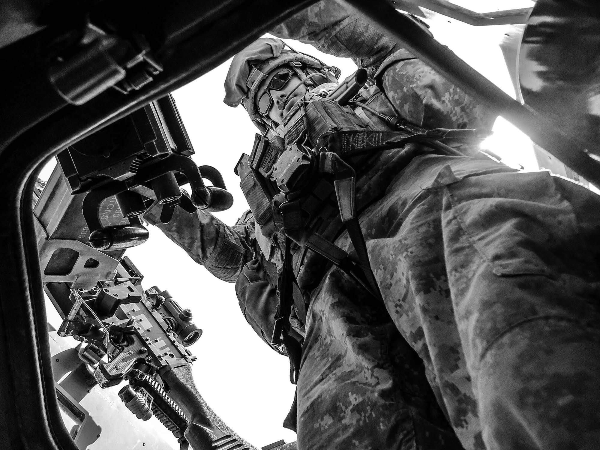 Black and White photo of Adam over in Afghan
